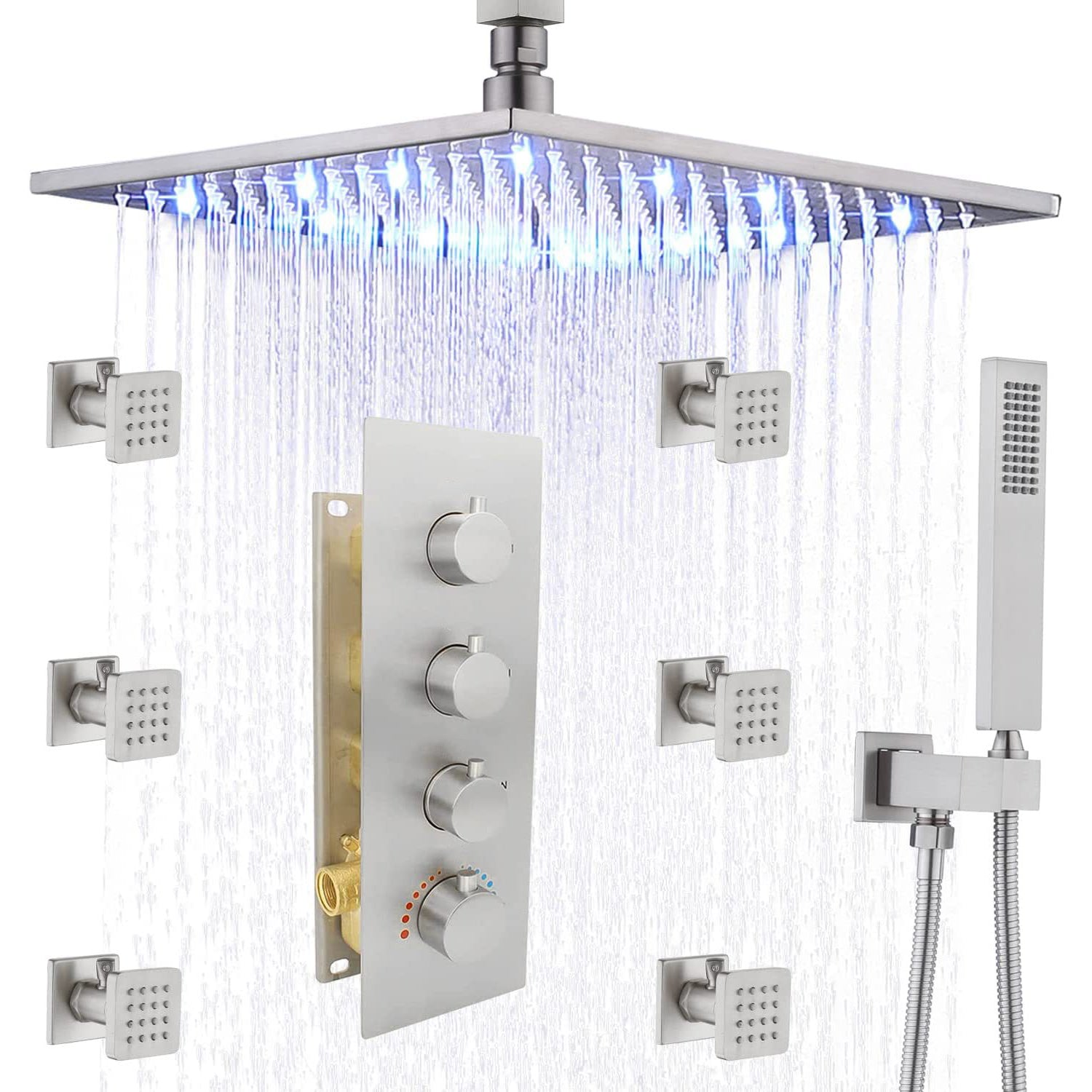 Shower System Ceiling Mounted Massage Jets Square Rain Shower Head Shower Trim