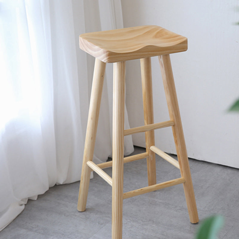 Modern Armless Solid Wood Bar Stool Indoor Backless Contoured Seat Stool