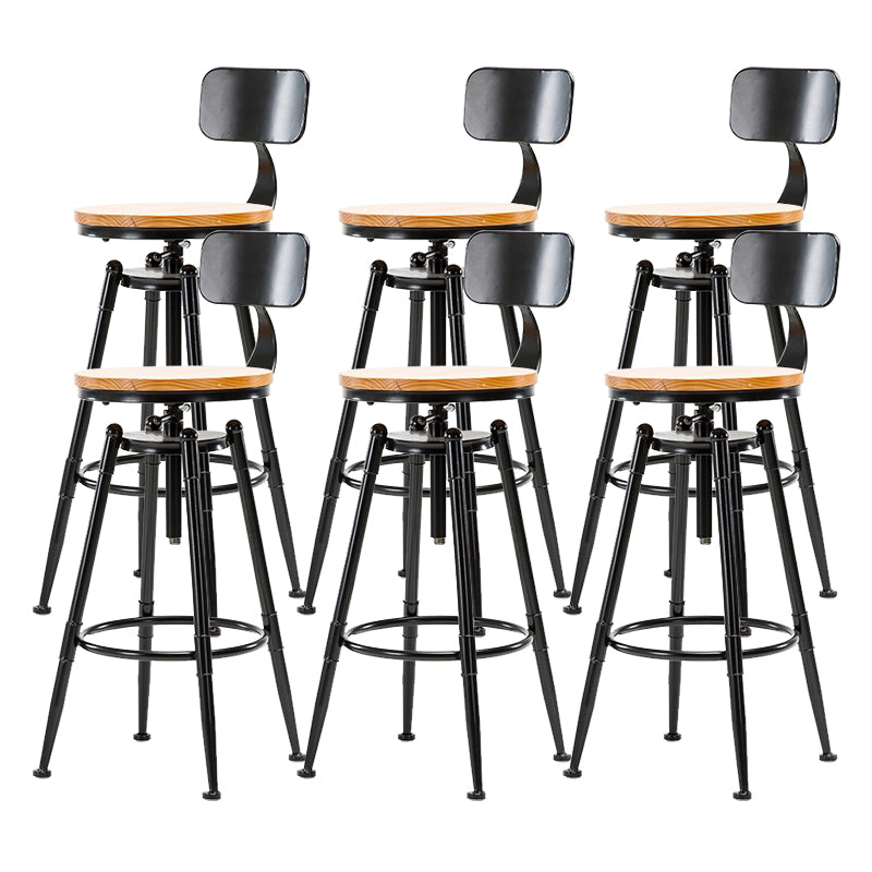 Industrial Solid Wood Dining Stool Adjustable Height Bar Stool with Footrest