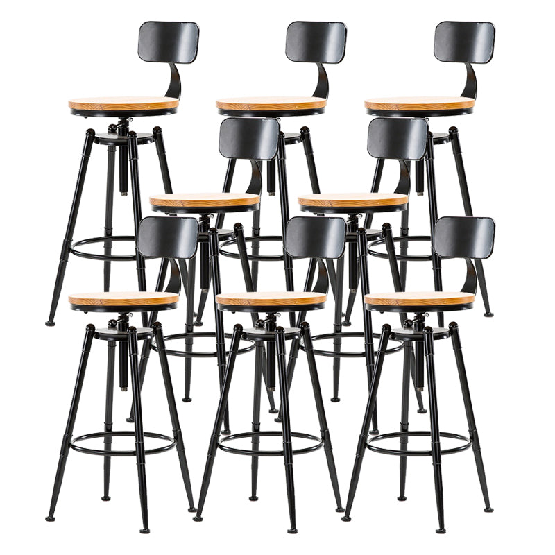 Industrial Solid Wood Dining Stool Adjustable Height Bar Stool with Footrest