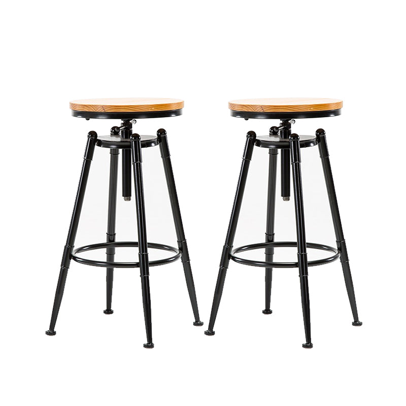 Industrial Solid Wood Dining Stool Adjustable Height Bar Stool with Footrest