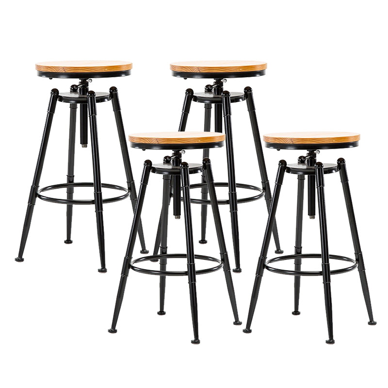 Industrial Solid Wood Dining Stool Adjustable Height Bar Stool with Footrest