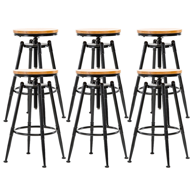 Industrial Solid Wood Dining Stool Adjustable Height Bar Stool with Footrest
