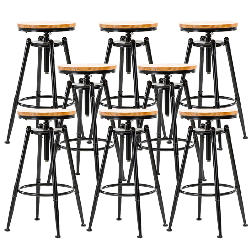 Industrial Solid Wood Dining Stool Adjustable Height Bar Stool with Footrest