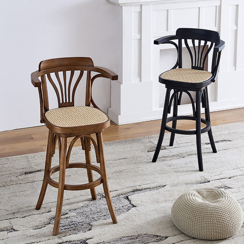 Wood Low Back Bar Height Stool Modern Swivel Armed Bar Stool