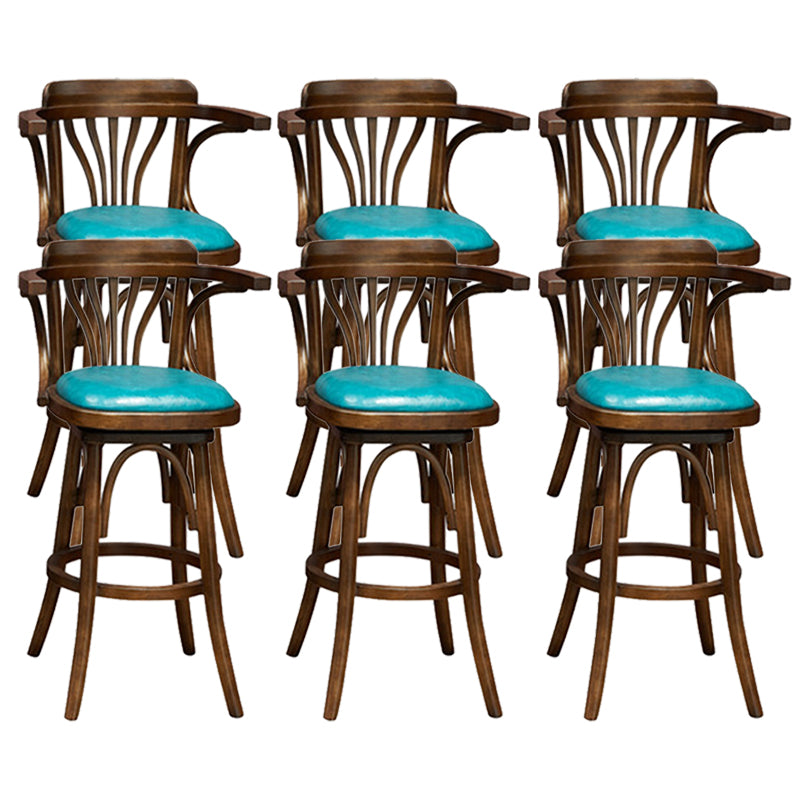 Wood Low Back Bar Height Stool Modern Swivel Armed Bar Stool
