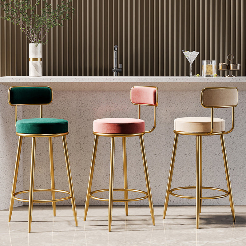 Glam Armless Backrest Counter Stool Iron Counter Stool with Cushion and Pedal