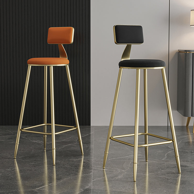 Glam Armless Backrest Counter Stool Iron Bar Stool with Velvet Cushion for Cafe
