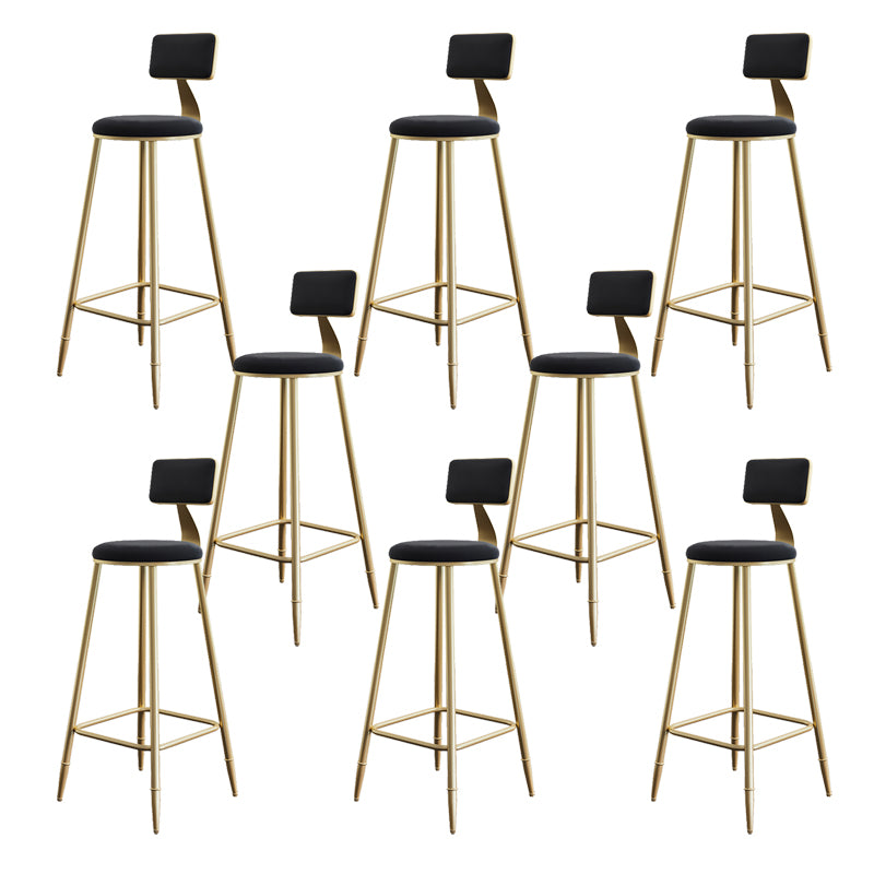Glam Armless Backrest Counter Stool Iron Bar Stool with Velvet Cushion for Cafe