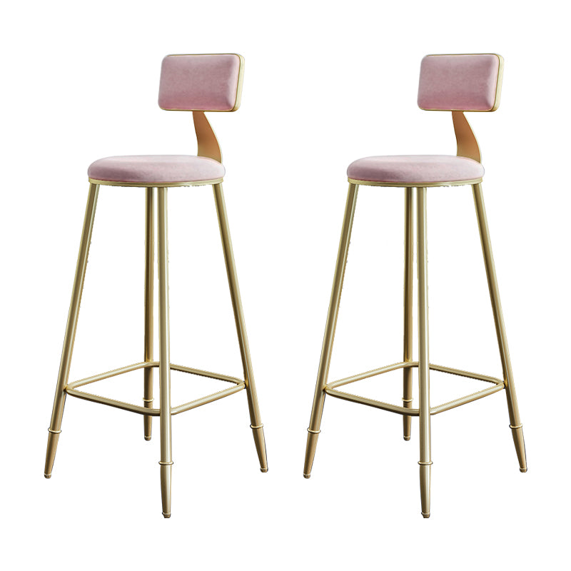 Glam Armless Backrest Counter Stool Iron Bar Stool with Velvet Cushion for Cafe