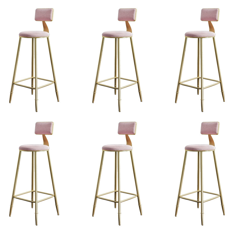 Glam Armless Backrest Counter Stool Iron Bar Stool with Velvet Cushion for Cafe