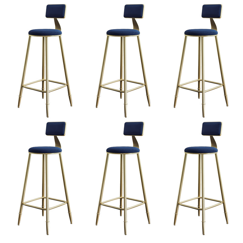 Glam Armless Backrest Counter Stool Iron Bar Stool with Velvet Cushion for Cafe