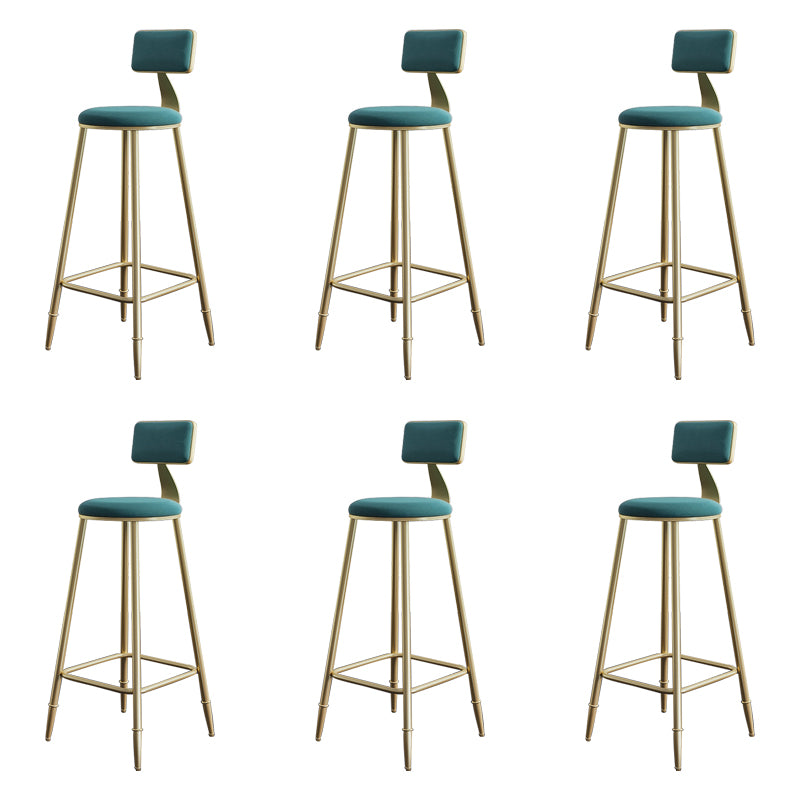 Glam Armless Backrest Counter Stool Iron Bar Stool with Velvet Cushion for Cafe