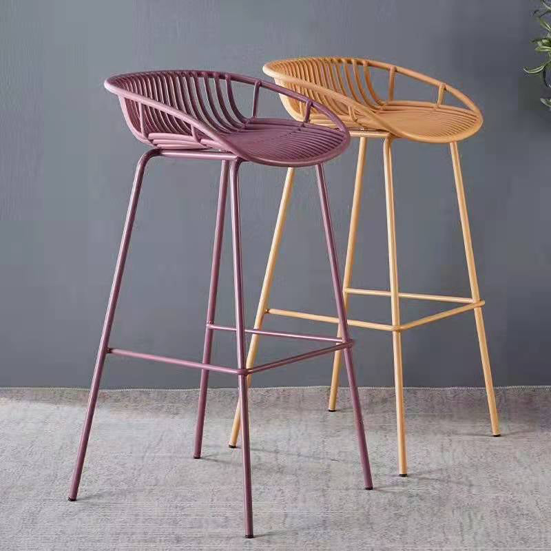 Industrial Metal Dining Stool Backless Bar Stool with Footrest