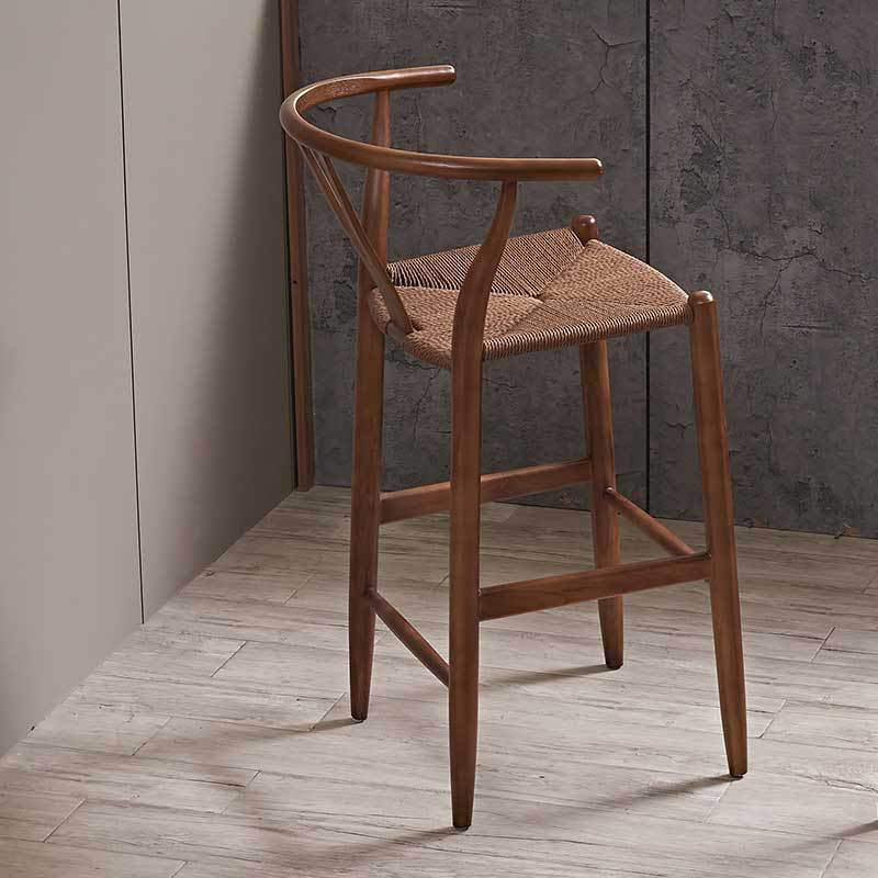 Industrial Low Back Dining Stool Solid Wood Bar Stool with Footrest