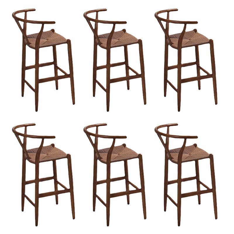 Industrial Low Back Dining Stool Solid Wood Bar Stool with Footrest