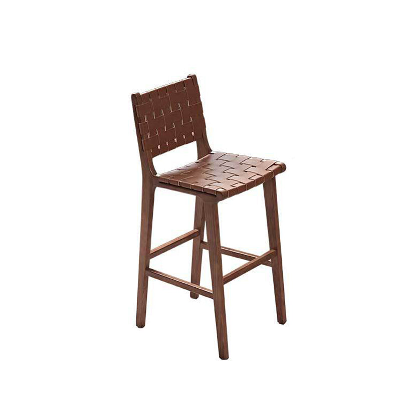 Industrial Low Back Dining Stool Solid Wood Bar Stool with Footrest