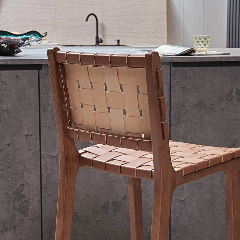 Industrial Low Back Dining Stool Solid Wood Bar Stool with Footrest