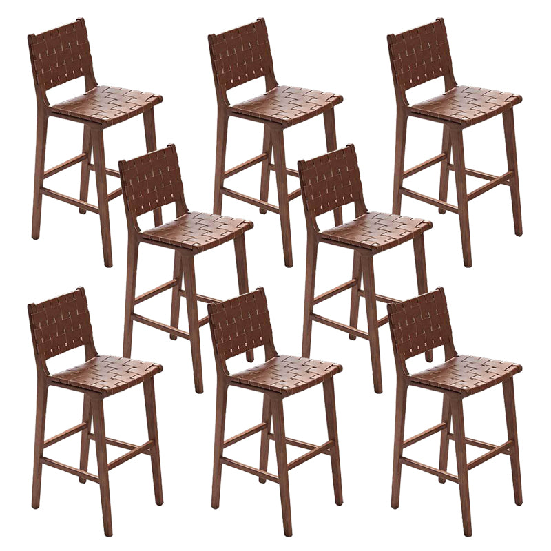 Industrial Low Back Dining Stool Solid Wood Bar Stool with Footrest