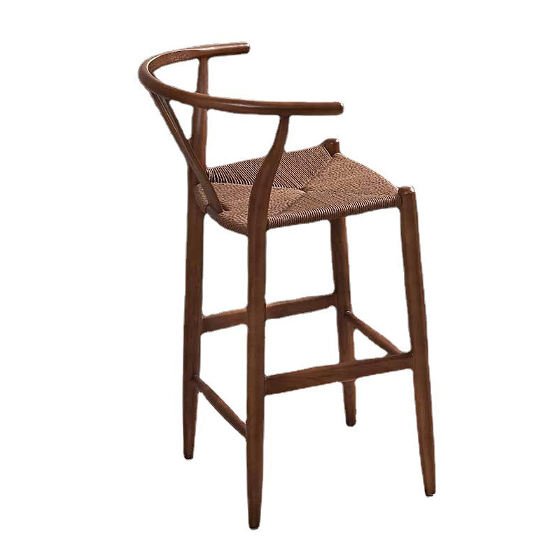 Industrial Low Back Dining Stool Solid Wood Bar Stool with Footrest