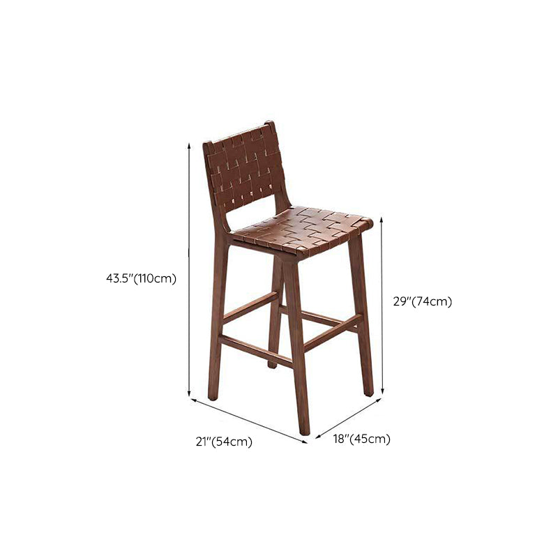 Industrial Low Back Dining Stool Solid Wood Bar Stool with Footrest