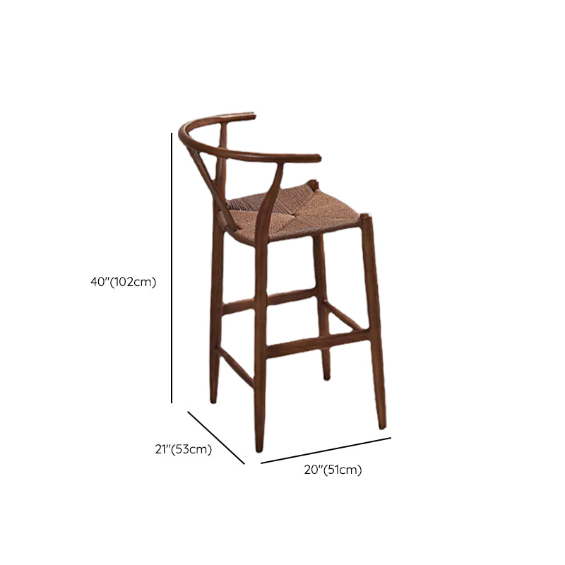 Industrial Low Back Dining Stool Solid Wood Bar Stool with Footrest