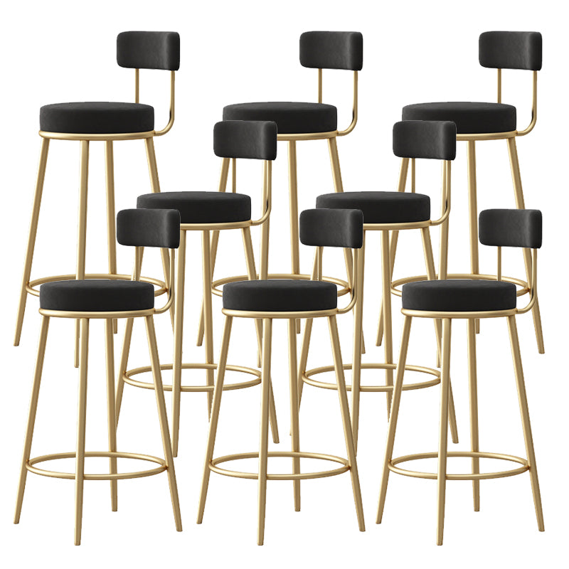 Glam Armless Backrest Counter Stool Iron Bar Stool with Pedal and Cushion for Bar