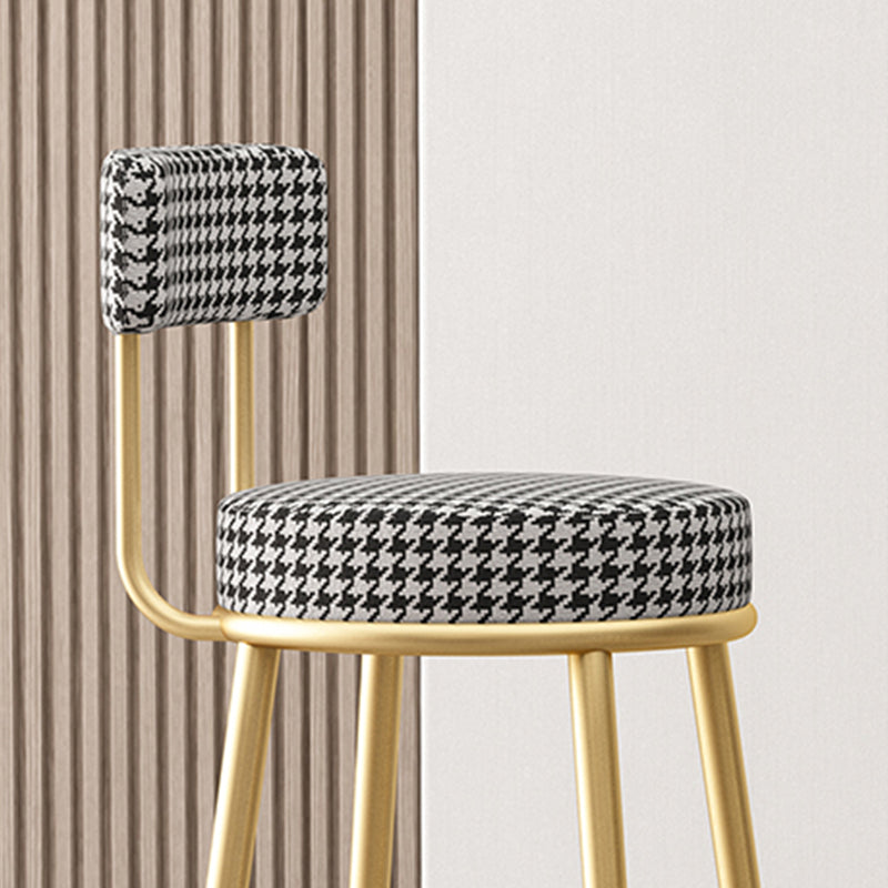 Glam Armless Backrest Counter Stool Iron Bar Stool with Pedal and Cushion for Bar