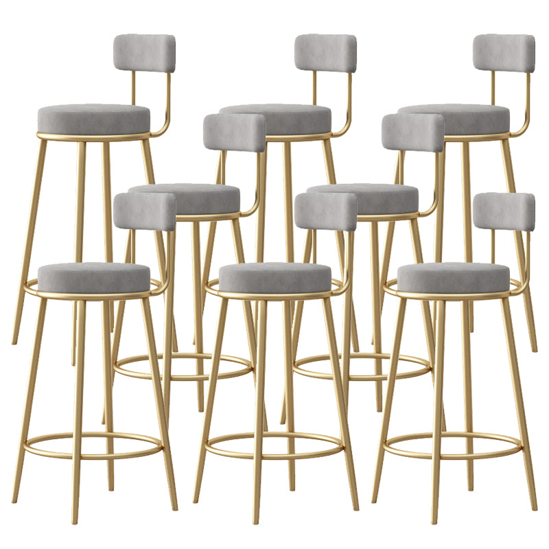 Glam Armless Backrest Counter Stool Iron Bar Stool with Pedal and Cushion for Bar