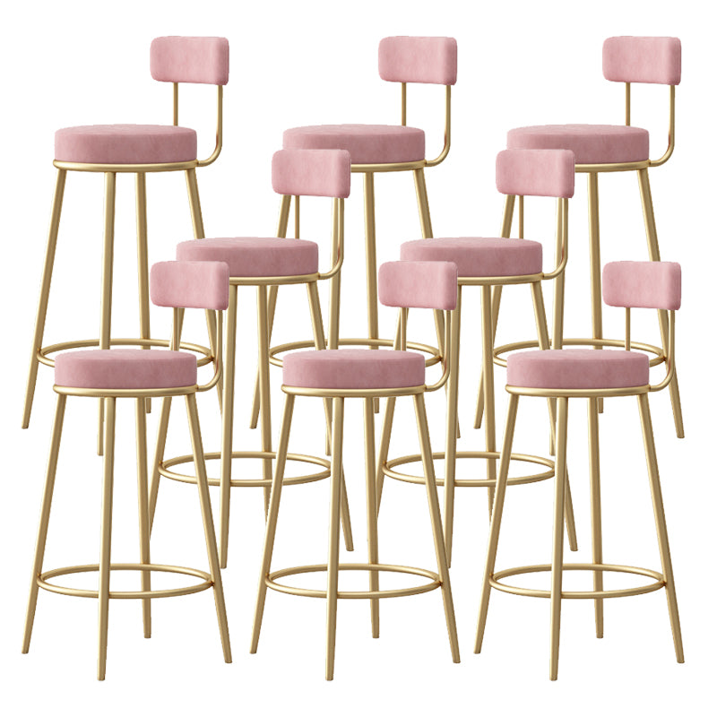 Glam Armless Backrest Counter Stool Iron Bar Stool with Pedal and Cushion for Bar