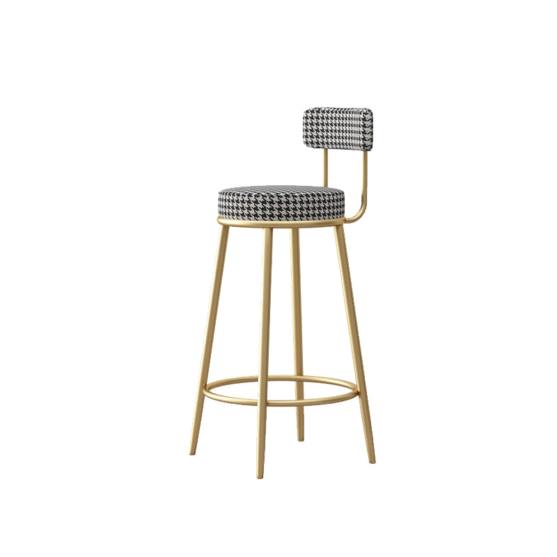 Glam Armless Backrest Counter Stool Iron Bar Stool with Pedal and Cushion for Bar