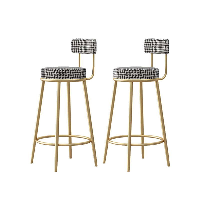 Glam Armless Backrest Counter Stool Iron Bar Stool with Pedal and Cushion for Bar