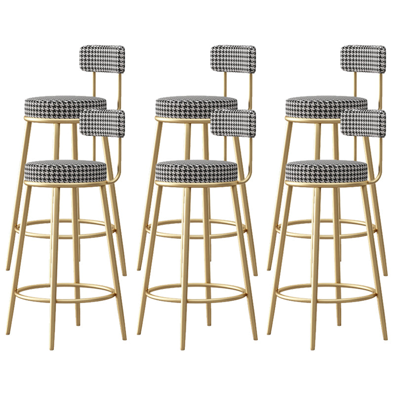 Glam Armless Backrest Counter Stool Iron Bar Stool with Pedal and Cushion for Bar