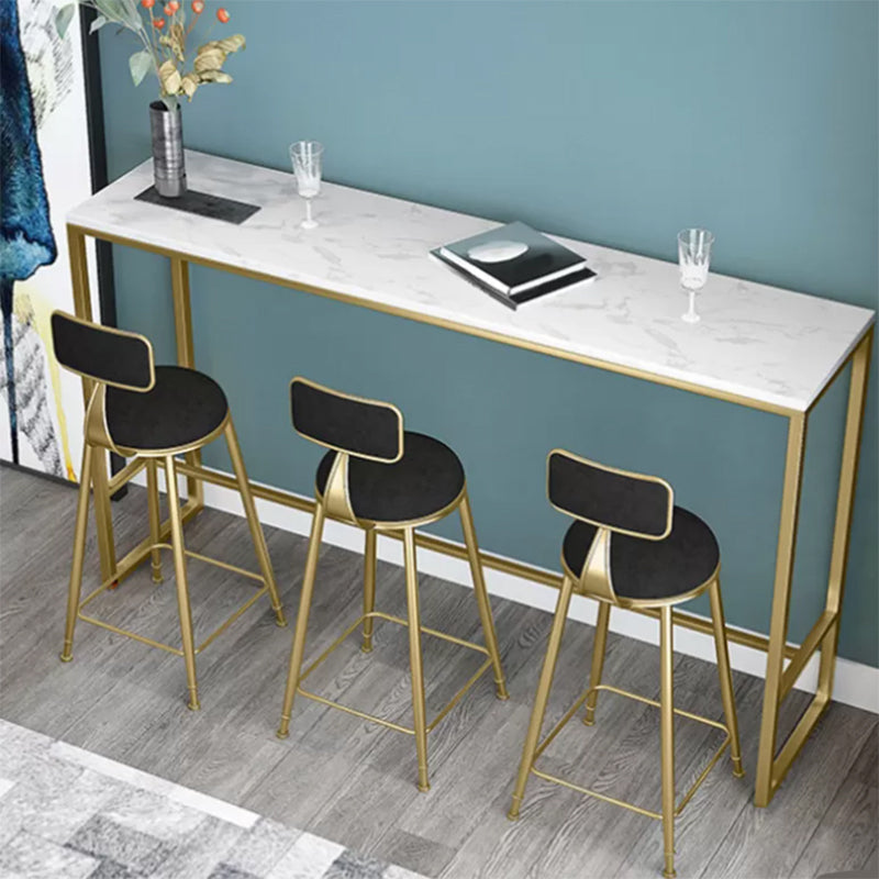 Glam Bar Height Table White Faux Marble Top Bistro Bar Table with Metal Base