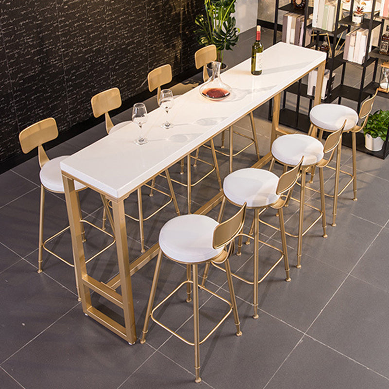 White Faux Marble Table Modern Style Bistro Table with Gold Base