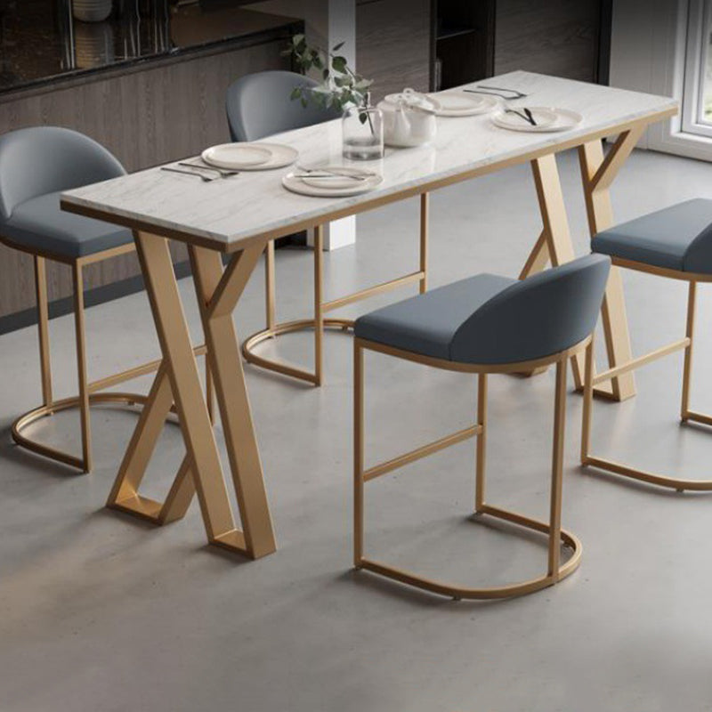 Rectangle Metal Base Bar Table Glam Sintered Stone Top Bistro Bar Table