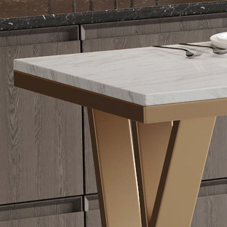 Rectangle Metal Base Bar Table Glam Sintered Stone Top Bistro Bar Table