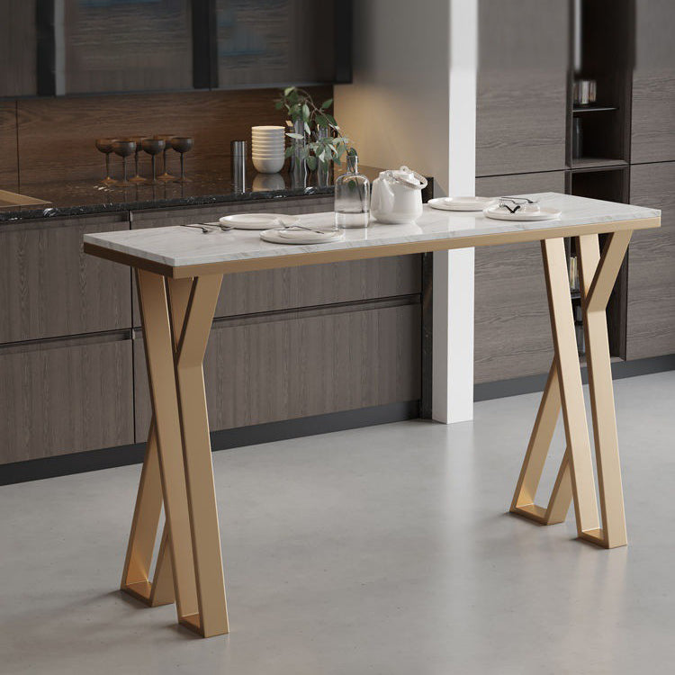 Rectangle Metal Base Bar Table Glam Sintered Stone Top Bistro Bar Table