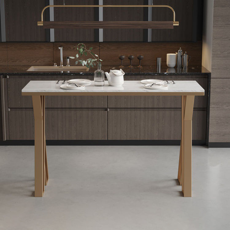 Rectangle Metal Base Bar Table Glam Sintered Stone Top Bistro Bar Table