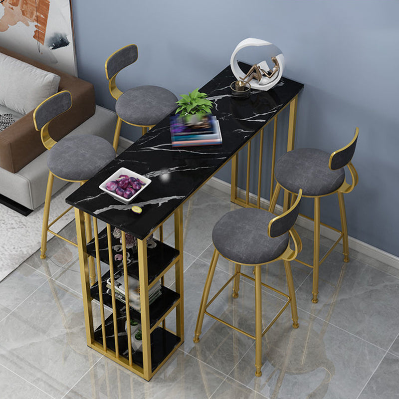 Wooden Top Bistro Bar Table Rectangle Gold Base Bar Table for Home