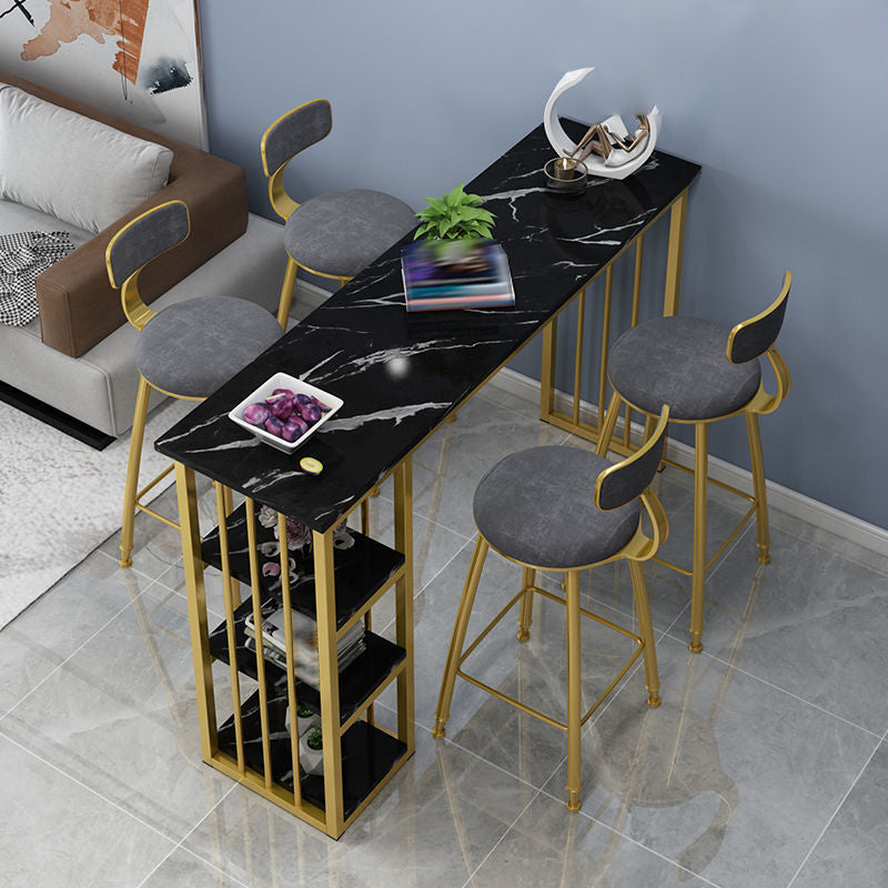 Wooden Top Bistro Bar Table Rectangle Gold Base Bar Table for Home