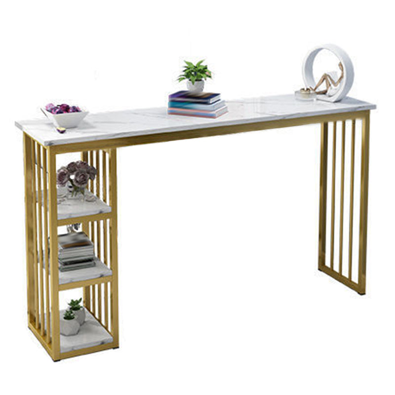 Wooden Top Bistro Bar Table Rectangle Gold Base Bar Table for Home