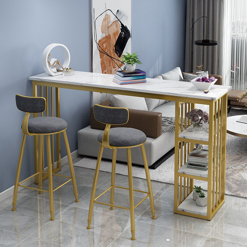 Wooden Top Bistro Bar Table Rectangle Gold Base Bar Table for Home