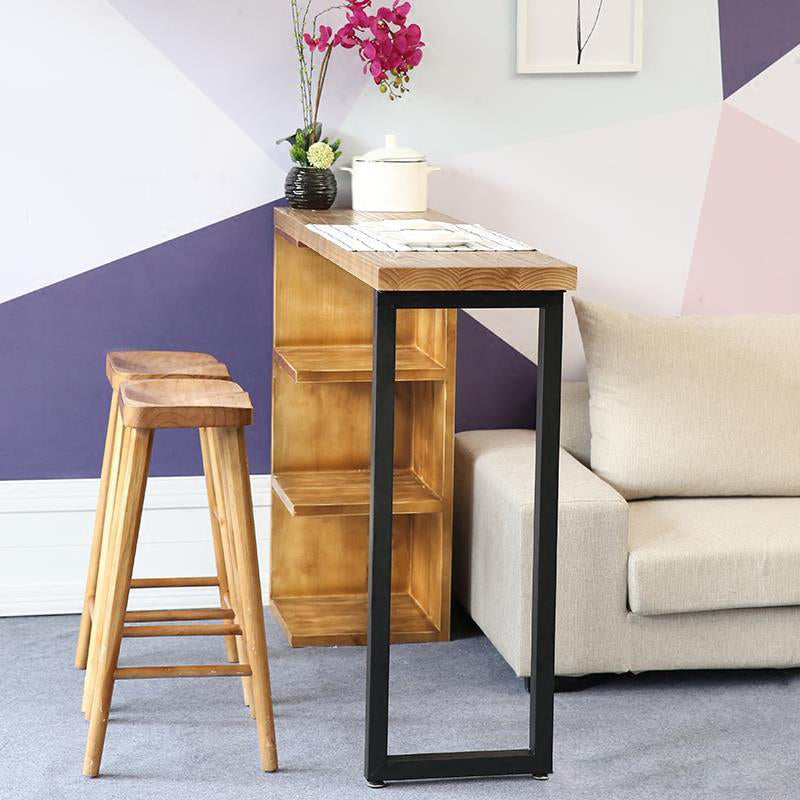 Solid Wood Cocktail Bar Table Industrial Bistro Bar Table with Storage