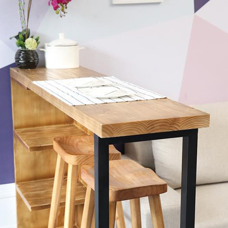 Solid Wood Cocktail Bar Table Industrial Bistro Bar Table with Storage