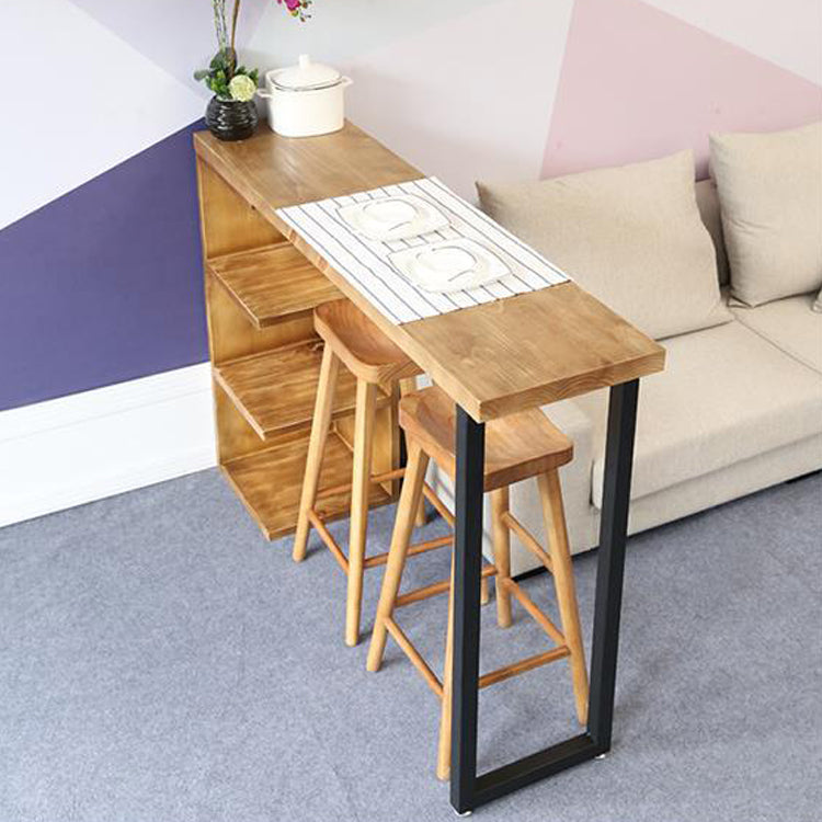 Solid Wood Cocktail Bar Table Industrial Bistro Bar Table with Storage