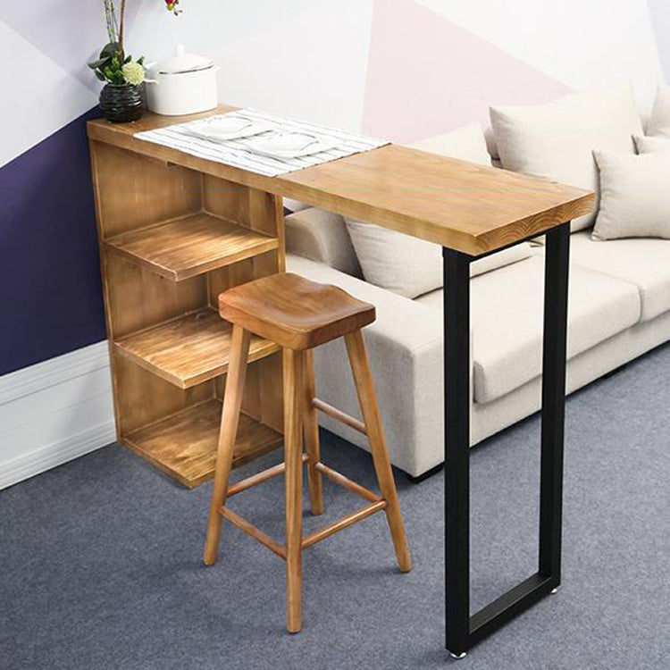 Solid Wood Cocktail Bar Table Industrial Bistro Bar Table with Storage