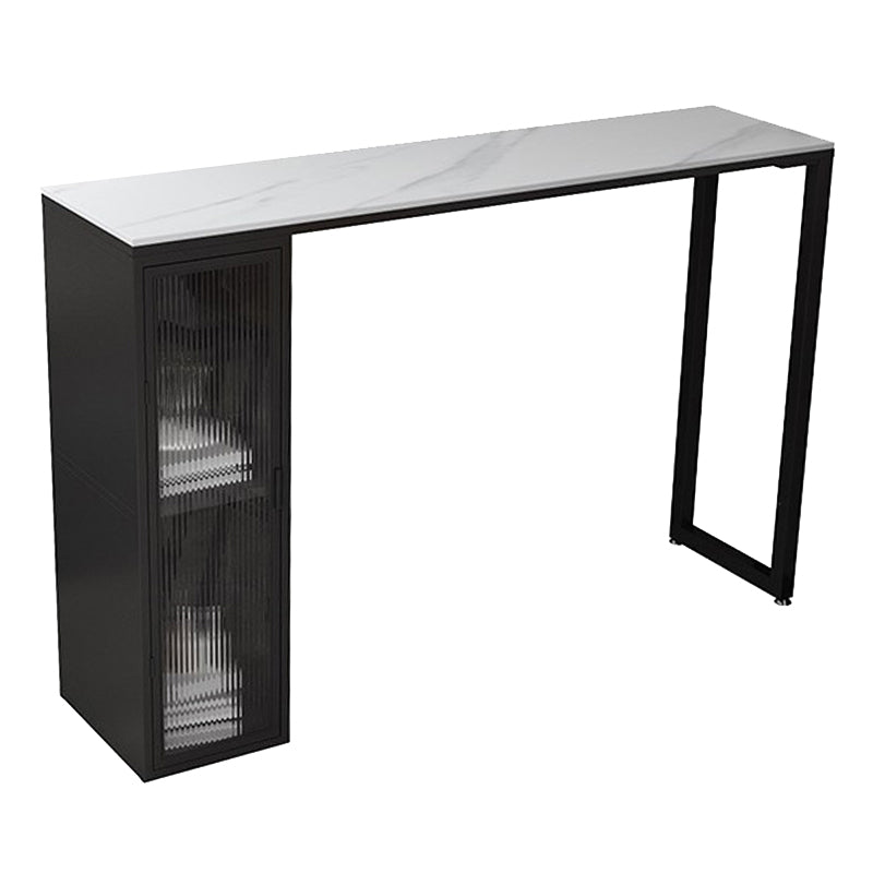 Modern Sintered Stone Bar Table Rectangle Dining Table with Storage Shelves