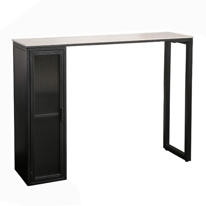 Modern Sintered Stone Bar Table Rectangle Dining Table with Storage Shelves