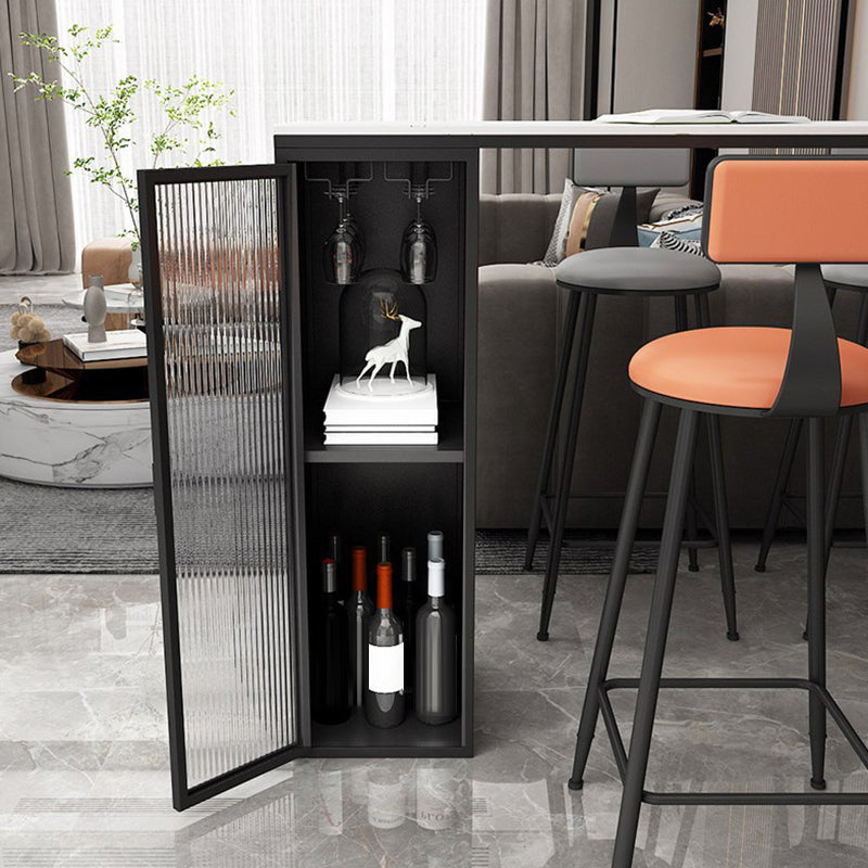 Modern Sintered Stone Bar Table Rectangle Dining Table with Storage Shelves